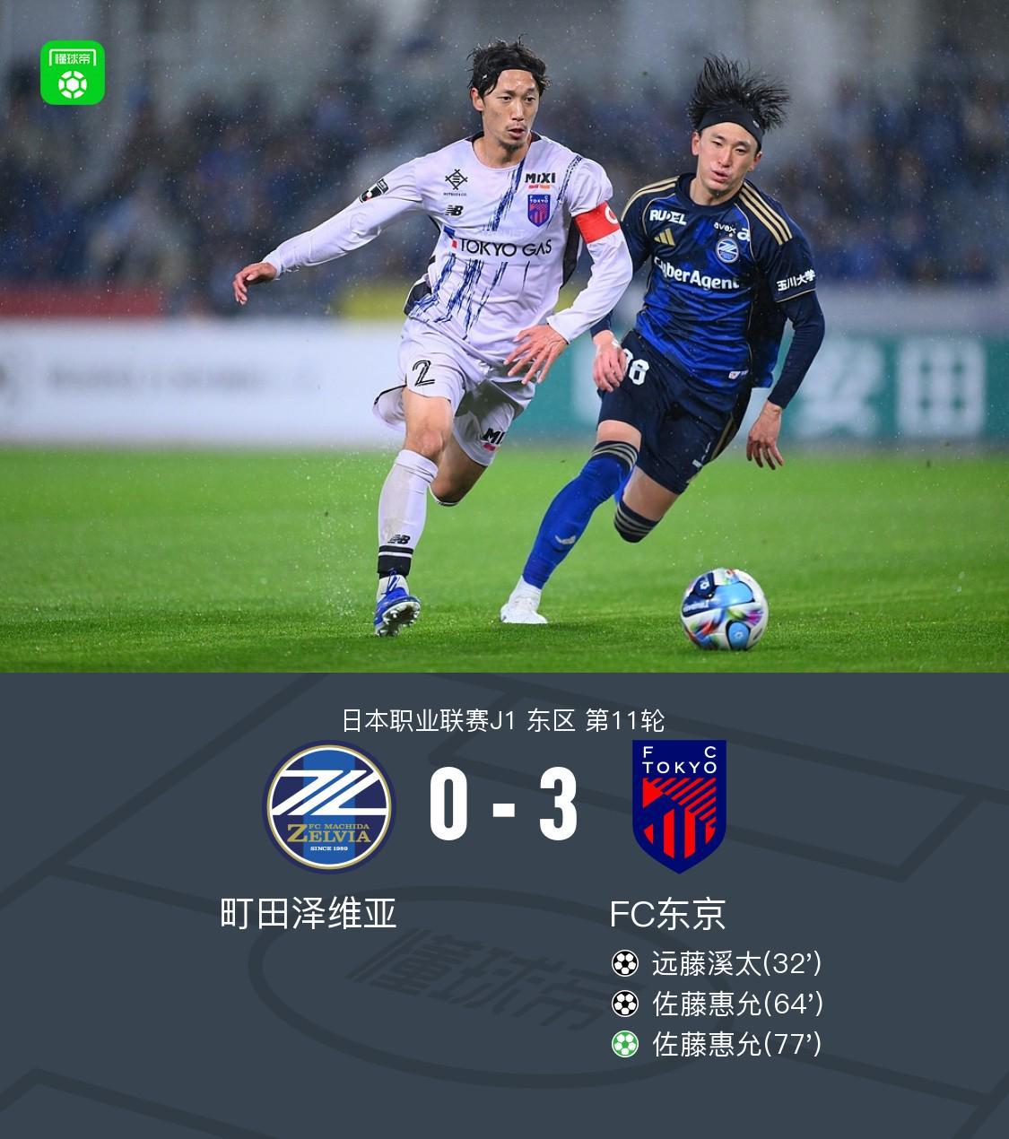开云官方-FC东京客场3-0町田泽维亚,佐藤惠允2射1传,远藤溪太建功